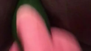 Hubby stuffing my hot wet pussy with a cucumber