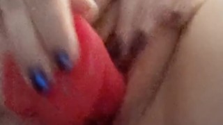 Thick, pale girl's pussy loves this little Bad Dragon toy