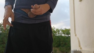 Early morning jerkoff outside in the garden