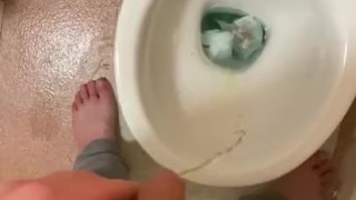 Had long hot piss and good wank and balls grabbing