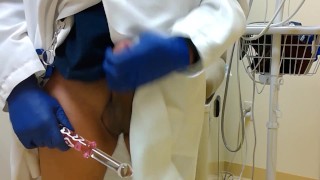 Doctor using Dildo in Exam Room Cums