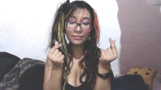 Busty E-girl plays with fingers live on webcam