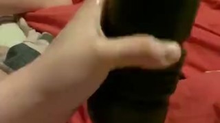 Using my flashlight to wank off with and big moaning and cumshot 