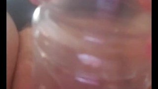 Fat Ginger Pussy Stretching Over Bottle