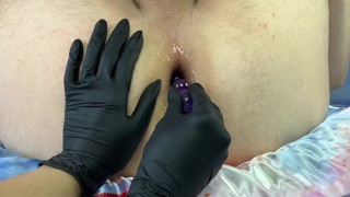 Pregnant wife trying to fist her husband and he cum. Anal fisting.Pegging.