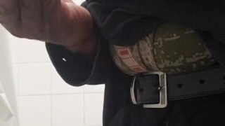 Jacking off through the zipper hole
