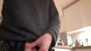 Jerking pathetic little cock in kitchen - humiliate myself for guy