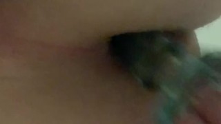 Chubby dad inserting his plug for the day.