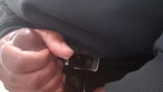 Jacking off through the zipper hole