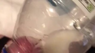 Big hard hairy cock cum in bottle