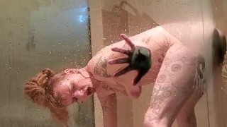 Steamy Hotel Shower with Suction Cup Dildo.