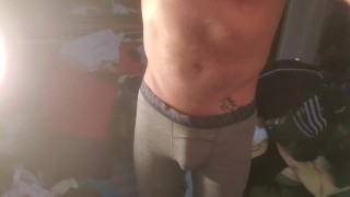 Well hung in yoga pants