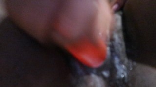 Fat Ebony Pussy Creaming on Pink Dildo