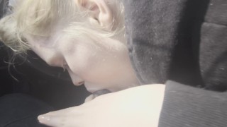 Blond bbc blowjob in car
