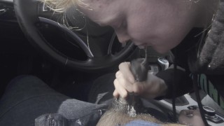 Blond bbc blowjob in car