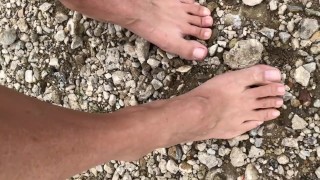 Beautiful feet crunching on rocks ASMR