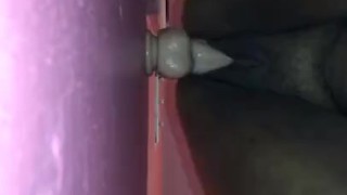 Bbw throws it back on huge white dildo