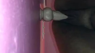 Bbw throws it back on huge white dildo