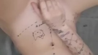 inked up teen slut plays with her pussy
