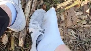 Playing with my sweaty Feet outdoors in the Forest