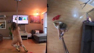 Horny athletic Milf smokes and rubs her pussy while stripping at home