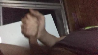 Handsome bi guy jerks hard cock