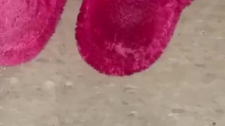 Pissing in my pink fuzzy slippers