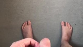 Big hard hairy cock masturbating naked with feet