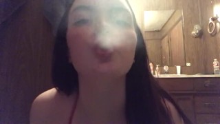 Smoking in lingerie 
