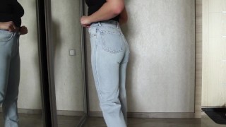 TRY ON JEANS FETISH - TEEN GIRL FINGERING NAKED