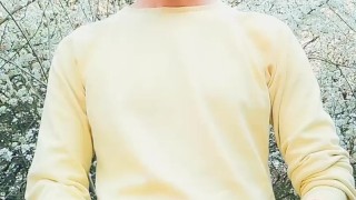 Spring jerking backyard - Fat dick , 2 cumshots and own cum licking