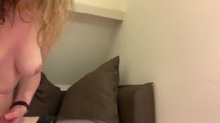 Horny slut gets on all fours and fuck herself with a dildo hard