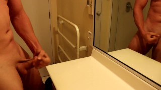CUTE GUY JERKS OFF AND SHOOTS THICK LOAD OF HOT CUM OVER BATHROOM SINK! HD