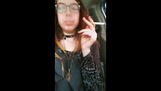 Goth Chick Smoking In Her Friends Minivan