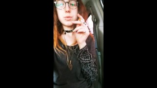 Goth Chick Smoking In Her Friends Minivan