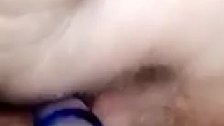 Pounding my thick pussy with glass dildo