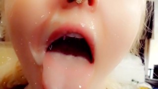 Licking the Cum off my Face after Daddy WRECKED it!