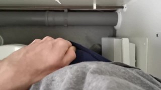 Horny Boy masturbates in public toilet