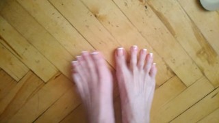 Showing long toes with french toe nails in sexy flip flops- OlgaNovem