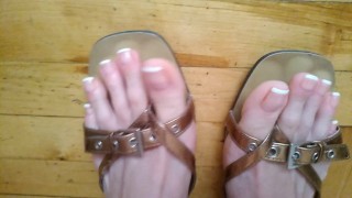 Showing long toes with french toe nails in sexy flip flops- OlgaNovem