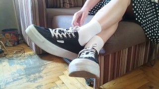 Teen sneakers, amazing feet in white socks - OlgaNovem