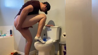 Masturbate Uncut Cock with a Big Dildo in my Ass