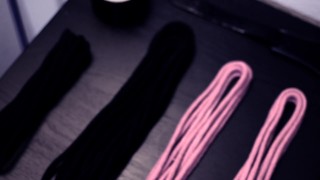 Slave tied to bed and made to cum in femdom handjob