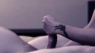 Slave tied to bed and made to cum in femdom handjob