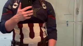 Captain America cosplayer cums for his country
