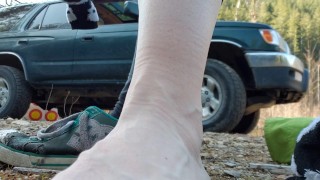 Removing My Wet Soggy Shoes After Our Hike