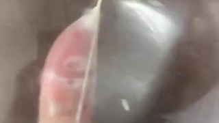 horny guy masturbates with homemade flshlight