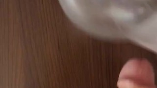 horny guy masturbates with homemade flshlight