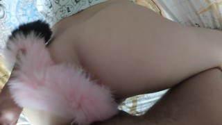 Hard morning ass fucked teen with double penetration and anal toys.