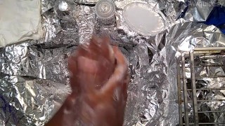 Wet Bi Sings Pop Song while Scrubbing Hard in Shinny Soapy Sink